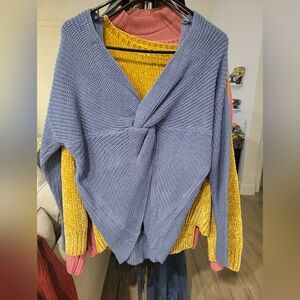 Women's Knitted Sweater in Blue and Yellow